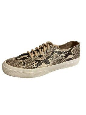 Superga Sneakers Women’s Size 9.5 Snakeskin Reptile Black Beige Multi Lace Up